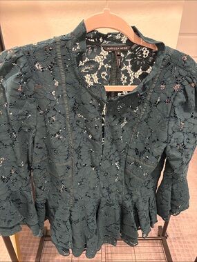 Marissa Webb Teal Lace Blouse